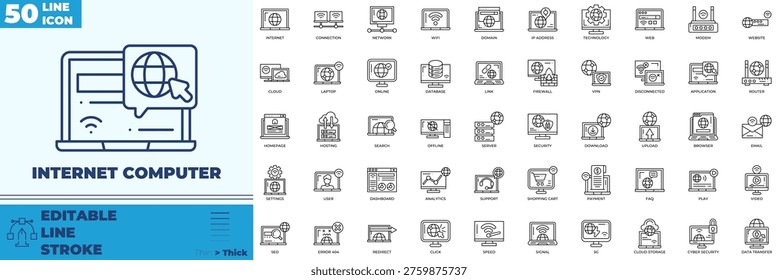 Internet Computer Line Editable Icons set