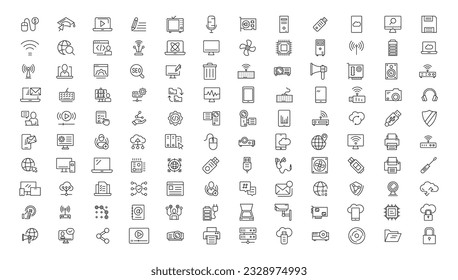 Internet computer line icon set. Website icon for contact icons. Computer, network, website, server, web design, hardware, software and more. Website set icon vector