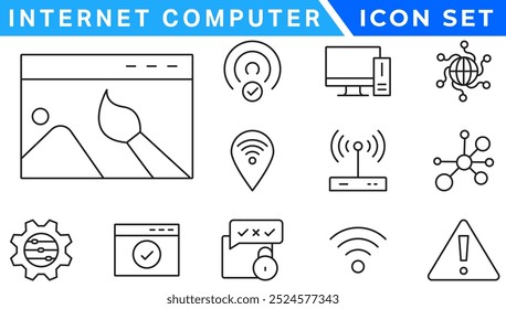 Internet computer line icon set. Website icon for contact icons. Computer, network, website, server, web design, hardware, software and more. Website set icon vector