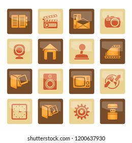 Internet, Computer and mobile phone icons over brown background - Vector icon set