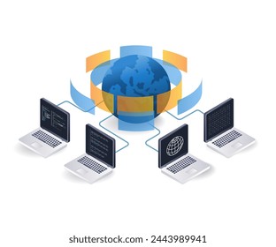 Internet computer network information technology concept, flat isometric 3d illustration
