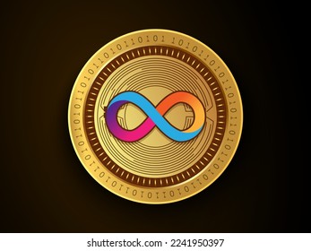 Internet Computer Protocol (ICP) crypto currency symbol and logo on gold coin. Virtual money concept token based on blockchain technology. 