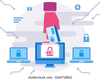 Internet computer security cyber attack hand stealing credit card
