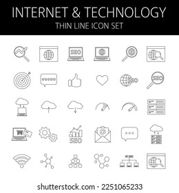 internet and computer technology thin line icon set with editable stroke, vector illustration