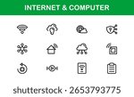 Internet and Computer Vector Icon Pack Featuring Network Device Cloud Browser Symbols in Clean Line Style