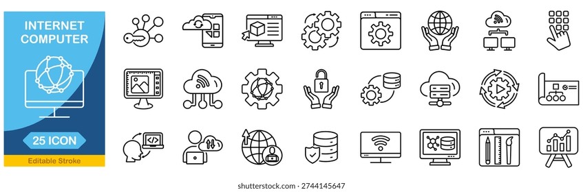 Internet computer web icons in line style.Editable stroke. Vector illustration