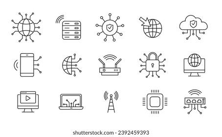 Internet computer web icons related to network, internet. Vector illustration