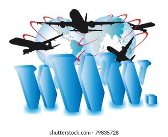 Internet concept - behind the aircraft and global.