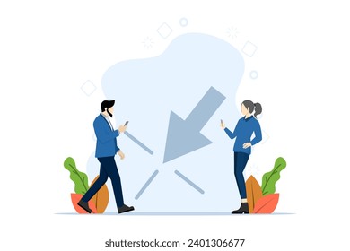 Internet concept. Click the button here on the laptop screen. Cursor pointer sign. Little people with big mouse arrow clicks. Modern flat cartoon style. Vector illustration on white background.