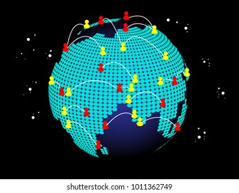 Internet Concept Of Global Business. Connection Symbols Communication Lines. Network And Connection Technology Concept With World Background. Templates For Banners, Presentations. Vector Illustration.