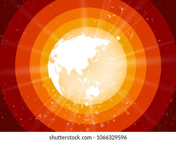 internet concept of global business, planet earth with starburst on red background asia view