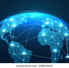 Internet concept of global network connections, lines and communications.