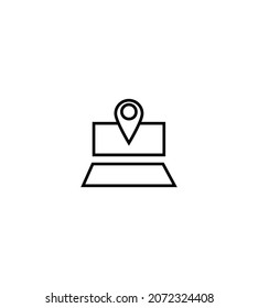 Internet concept. High quality editable stroke for mobile apps, web design, websites, online shops etc. Line icon of geolocation sign over laptop 
