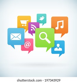 Internet concept icons on speech bubbles vector illustration isolated from background. layered.