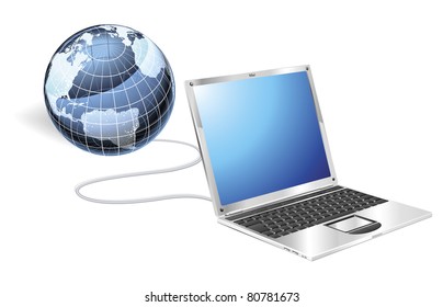 Internet concept illustration. Laptop connected to a globe.