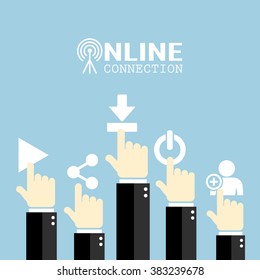Internet concept poster, users hands vector illustration