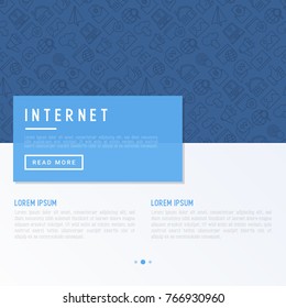 Internet concept with thin line icons: e-mail, chatm laptop, share, cloud computing, seo, download, upload, stream, global connection. Modern vector illustration for web page.