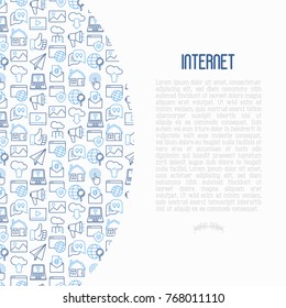 Internet concept with thin line icons: e-mail, chat, laptop, share, cloud computing, seo, download, upload, stream, global connection. Modern vector illustration for web page.