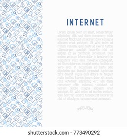 Internet concept with thin line icons: e-mail, chat, laptop, share, cloud computing, seo, download, upload, stream, global connection. Modern vector illustration for web page.