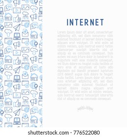 Internet concept with thin line icons: e-mail, chat, laptop, share, cloud computing, seo, download, upload, stream, global connection. Modern vector illustration for web page.