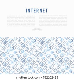 Internet concept with thin line icons: e-mail, chat, laptop, share, cloud computing, seo, download, upload, stream, global connection. Modern vector illustration for web page.