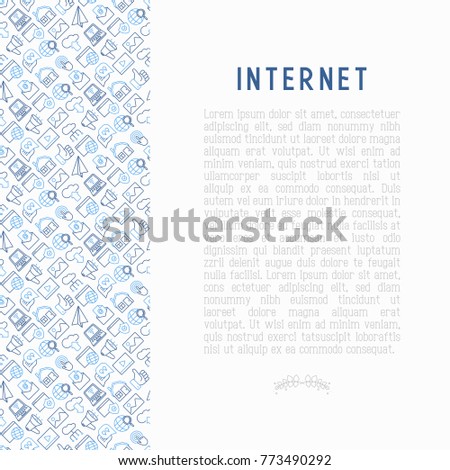 Internet concept with thin line icons: e-mail, chat, laptop, share, cloud computing, seo, download, upload, stream, global connection. Modern vector illustration for web page.