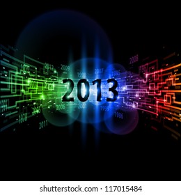 Internet concept Twenty Thirteen, communication, technology-style background on black.