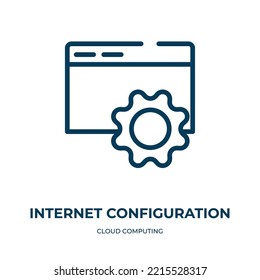 Icono de configuración de Internet. Ilustración vectorial lineal de la colección de computación en nube. Esquema del vector de icono de configuración de Internet. Símbolo de línea delgada para uso en aplicaciones web y móviles, 