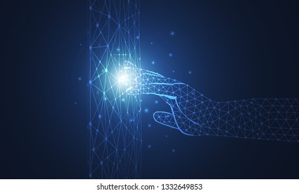 Internet connection, abstract sense of science and technology graphic design. human hand and mesh network. Vector illustration