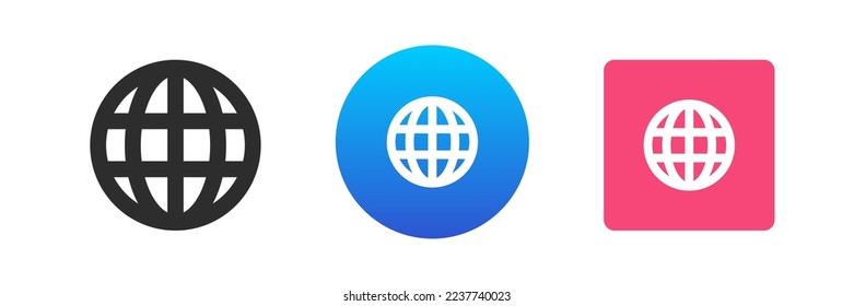 Internet connection browser cyberspace global navigation technology icon set vector flat illustration. Online digital browsing virtual website searching information earth grid globalization site visit