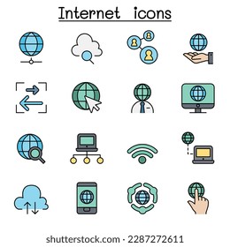 Internet connection color line icon set