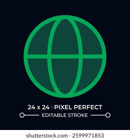 Internet connection dark color ui icon. Earth globe with grid network. World communication symbol. Connection. Vector colorful symbol isolated on black. User interface element, pixel perfect