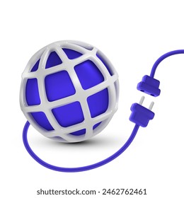 Conexión a Internet desconectada. Concepto de conectividad global con el icono de la estructura de alambres del globo 3D y la Ilustración vectorial desenchufada del enchufe de la energía del icono de Internet global