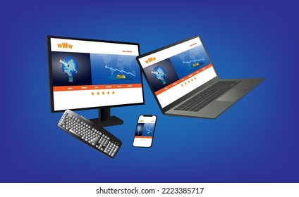 Dispositivo De Pantalla De Conexión A Internet Y Sitio Web, Plantilla De Vector De Presentación Empresarial Utilizada Para La Decoración, Diseño Publicitario, Sitio Web O Publicación, Cartel Y Cartel, Portada Y Folleto, Volante