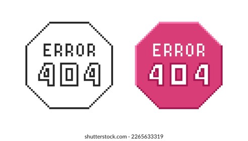 Internet connection error icon 404. Set of retro pixel symbols.