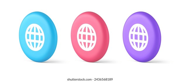 Internet-Verbindung globale Browsing-Informationen-Schaltfläche Cyberspace-Daten-Suche 3D-realistische blaue rosa und lila Symbole. Online-Kommunikationstechnologie Planet drahtlose virtuelle Vernetzung