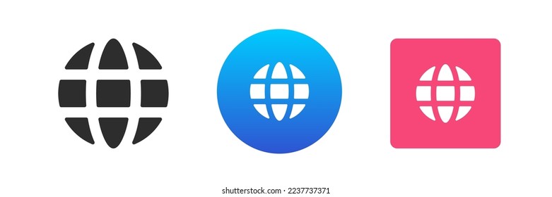 Internet connection global digital communication social network website icon set vector flat illustration. Online cyberspace conversation global searching electronic technology planet grid symbol