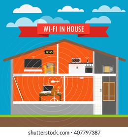 Internet connection in house infographics. Vector scheme
