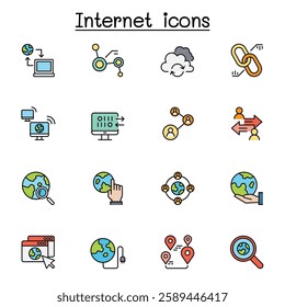 Internet connection icon set in color line style