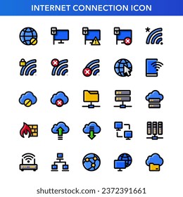 Internet connection icon set in filled outline style. Suitable for internet connection UI UX.