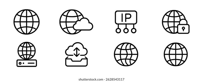 Internet connection icon set - line, networking and cloud symbols