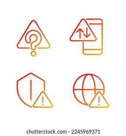 Internet connection issues pixel perfect gradient linear vector icons set. Isolated vector illustrations. Thin line contour symbol designs bundle. Isolated outline illustrations collection