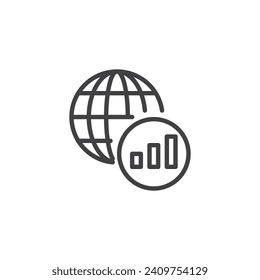 Symbol der Internetverbindung. Globe mit einem linearen Netzwerk-Signal-Stilzeichen für mobiles Konzept und Web-Design. Vektorsymbol der Internet-Konnektivität Symbol, Logo-Abbildung. Vektorgrafik