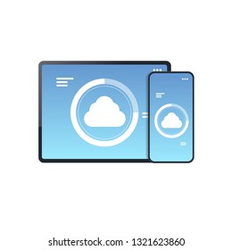 internet connection mobile application cloud synchronization tablet smartphone screen digital network technology concept white background