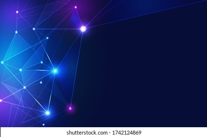 Internet Connection or Network Connection Background With Neon Effect. Low Poly, Dot, Circle, Line, Light. Digital Science Technology Concept. Digital Technology Backdrop. Vector Illustration