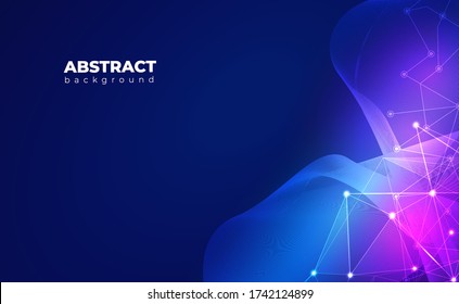 Internet Connection or Network Connection Background With Neon Effect. Low Poly, Dot, Circle, Line, Light. Digital Science Technology Concept. Digital Technology Backdrop. Vector Illustration