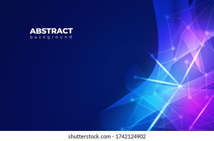 Internet Connection or Network Connection Background With Neon Effect. Low Poly, Dot, Circle, Line, Light. Digital Science Technology Concept. Digital Technology Backdrop. Vector Illustration