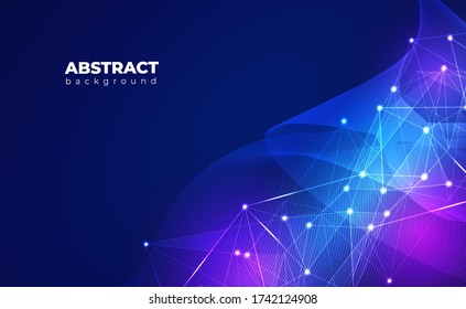 Conexión a Internet o fondo de conexión de red con efecto Neon. Poli bajo, Punto, Círculo, Línea, Luz. Concepto de Tecnología de la Ciencia Digital. El telón de fondo de la tecnología digital. Ilustración vectorial