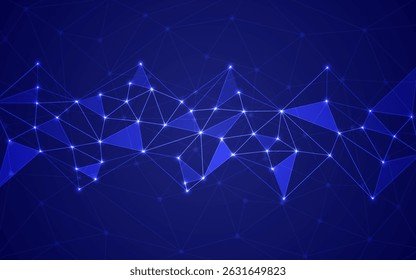 Internet Connection or Network Connection Background With Neon Effect. Low Poly, Dot, Circle, Line, Light. Digital Science Technology Concept. Digital Technology Backdrop. Vector Illustration.