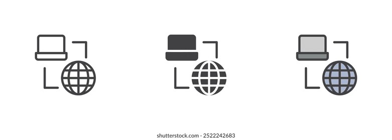 Internet connection network different style icon set. Line, glyph and filled outline colorful version, outline and filled vector sign. Symbol, logo illustration. Vector graphics